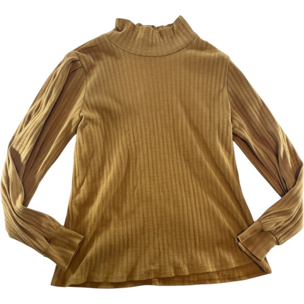 Mod Boutique Mustard Yellow Ribbed Mock Neck‎ Puff Sleeve Top Size Large L